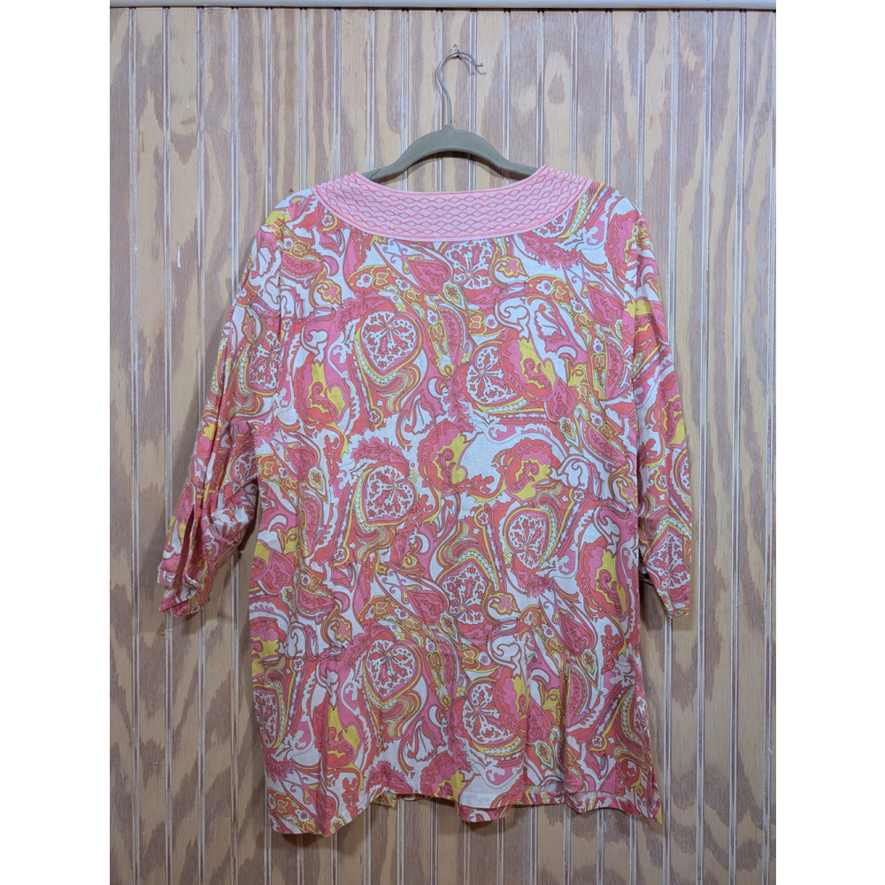 NWOT Women's Plus Size Top (2X) Pink Floral Paisley w/ Embroidered Neckline - Picture 5 of 6